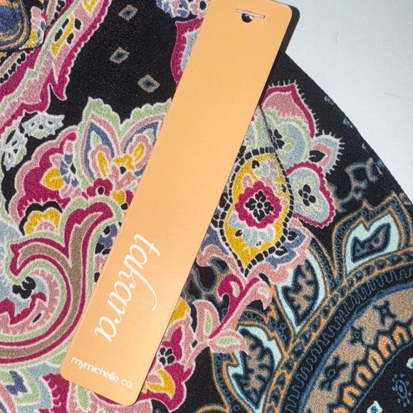 Takara Boho Style Black and Pink Paisley Wide Leg Pants - Picture 3 of 5